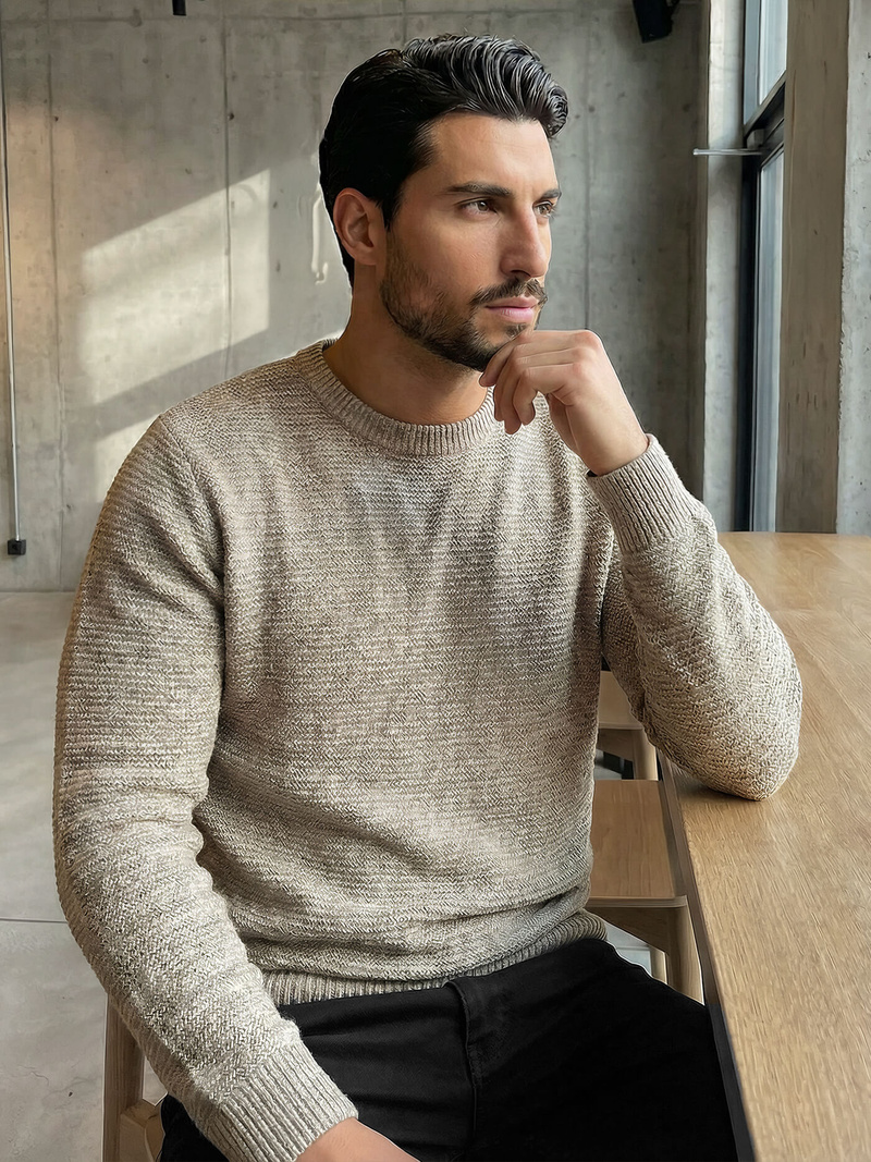 Sweter męski golf beżowy OZONEE JS/59B3600/155