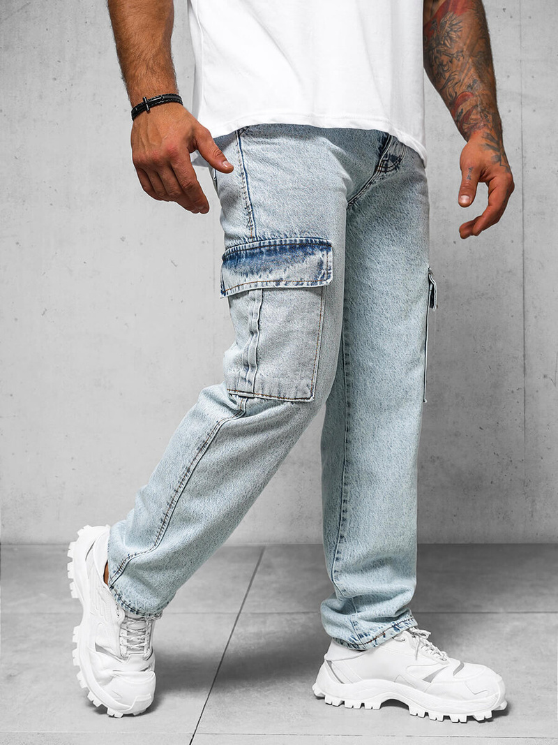 Spodnie jeansowe męskie wide leg jasno-niebieskie OZONEE DO/4001