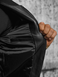 Чоловіча шкіряна куртка Чорна OZONEE JS/11Z8105