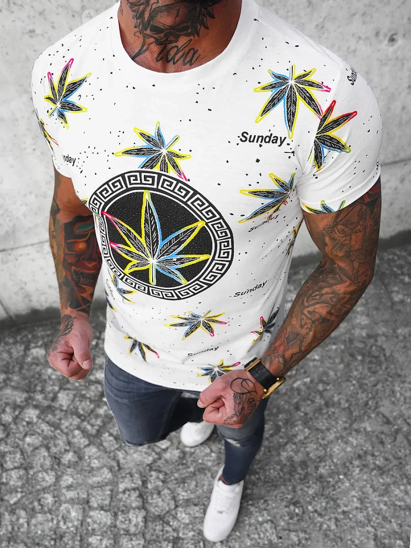 Футболка чоловіча білий і жовтий OZONEE O/T136/1/B