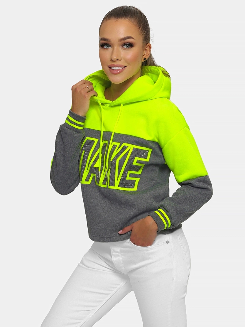Bluza z kapturem damska zielono-neonowa OZONEE JS/B26024