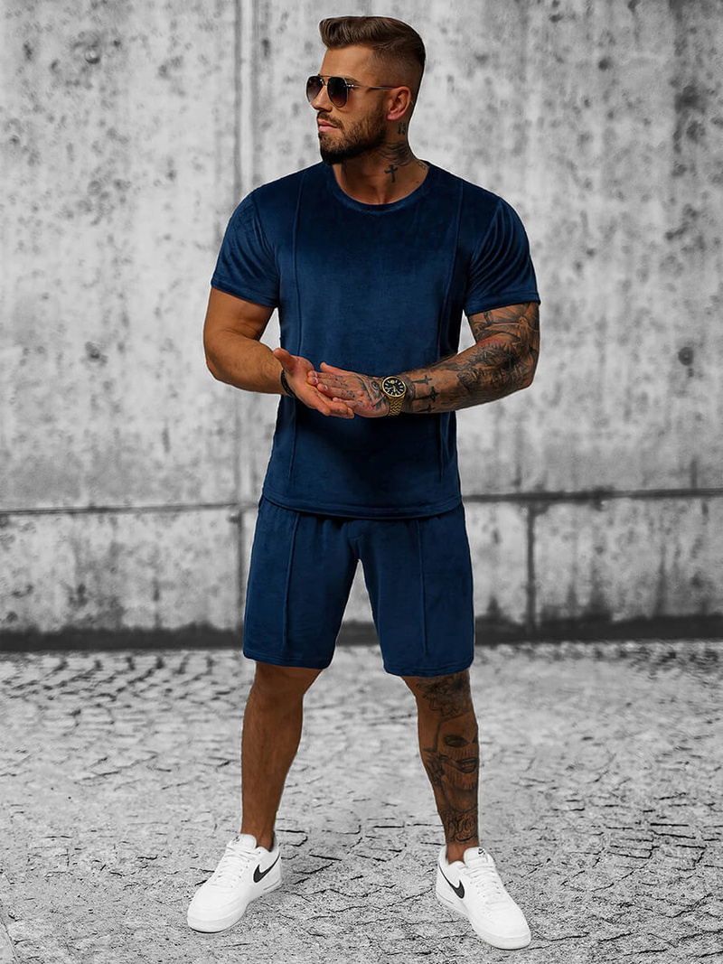 Komplet dresowy męski welurowy granatowy OZONEE O/12133Z