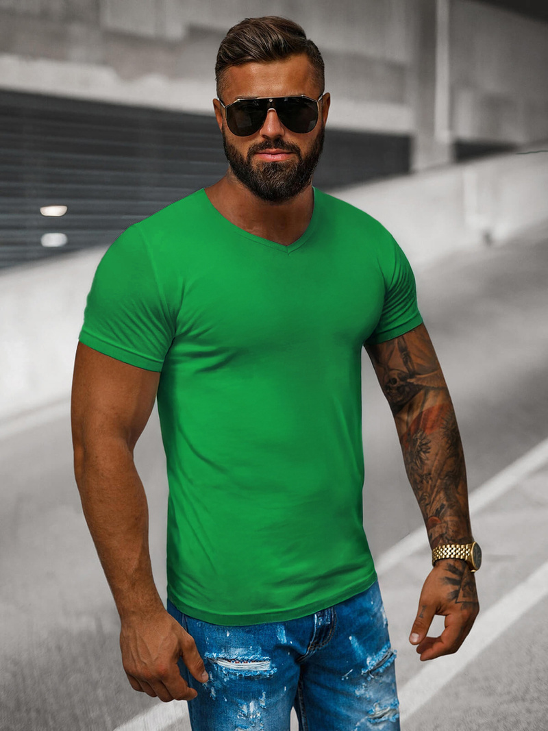 T-shirt męski bez nadruku zielony OZONEE JS/712007Z