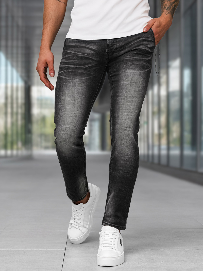 Spodnie jeansowe męskie slim fit czarne OZONEE NB/MP0091N