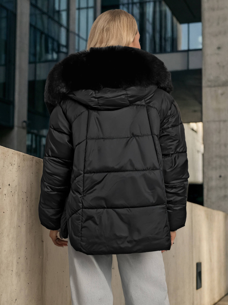 Kurtka zimowa damska z futerkiem czarna OZONEE O/16M9179/392Z