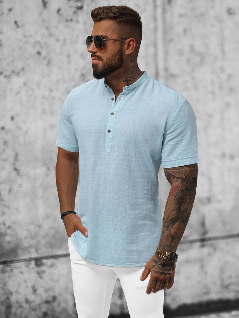 Koszula męska z krótkim rękawem jasno-niebieska OZONEE O/V46