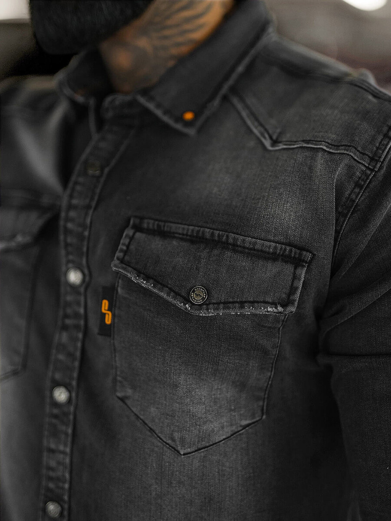 Koszula męska jeansowa grafitowa OZONEE O/51413