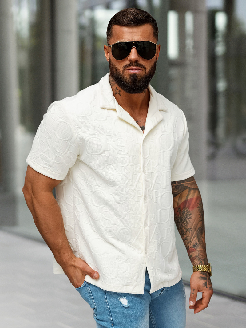 Koszula męska z krótkim rękawem ecru OZONEE O/B2256