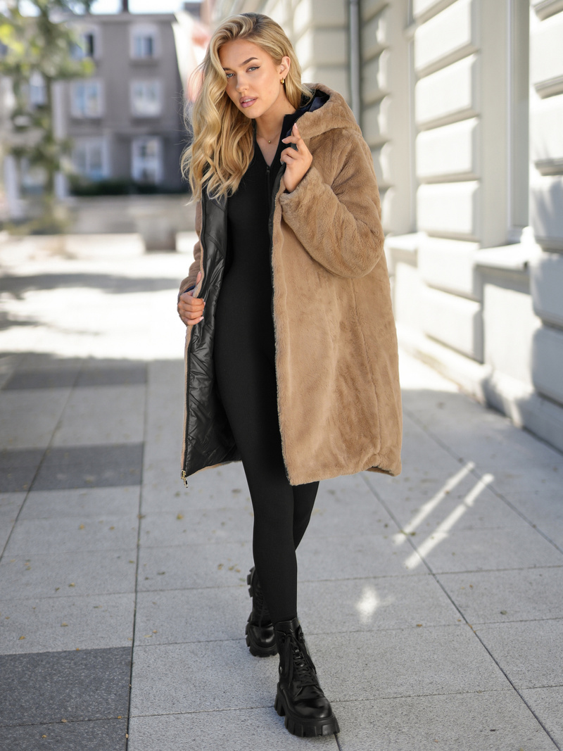 Kurtka zimowa damska długa pikowana czarna OZONEE JS/5M3352/392