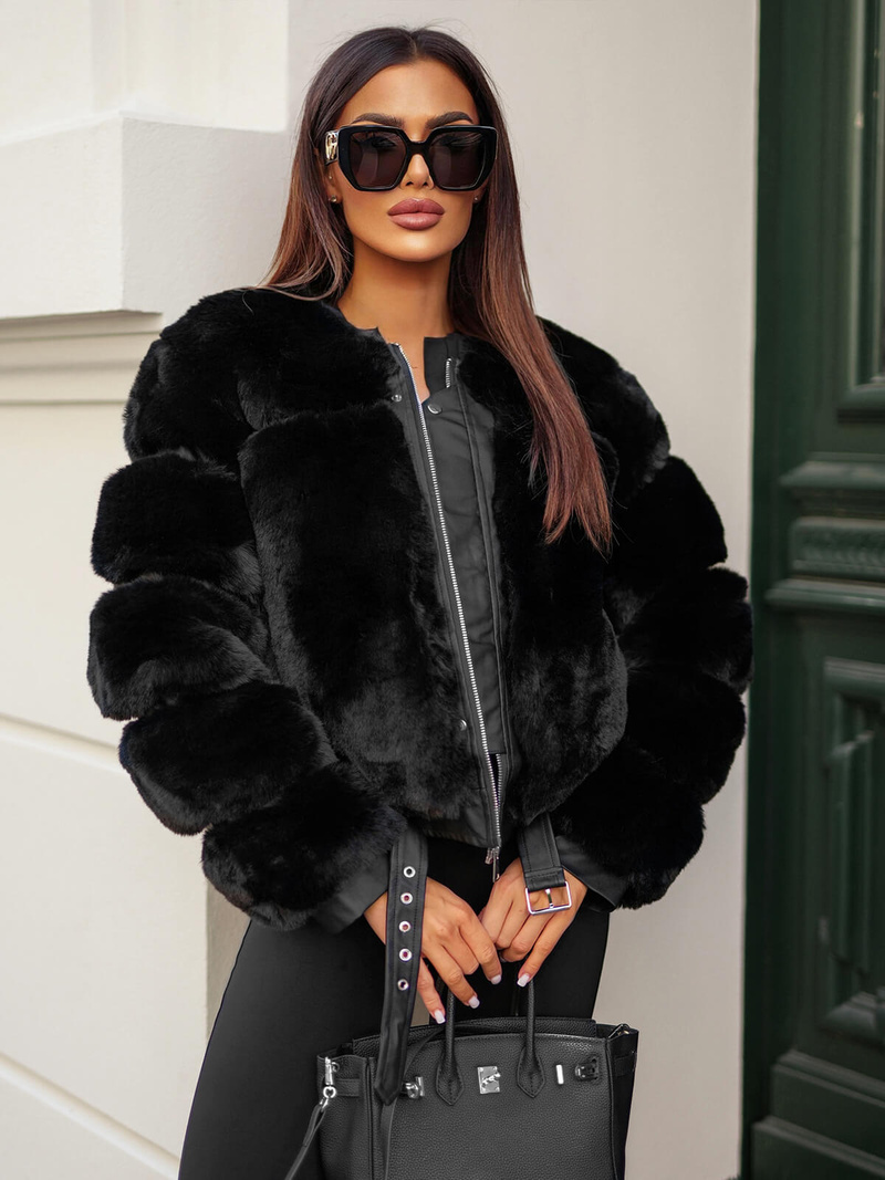 Kurtka zimowa damska z futerkiem czarna OZONEE JS/11Z8080Z