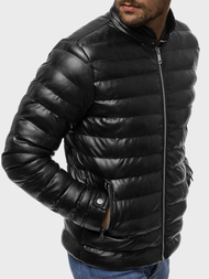 Kurtka zimowa skórzana męska czarna OZONEE O/9025