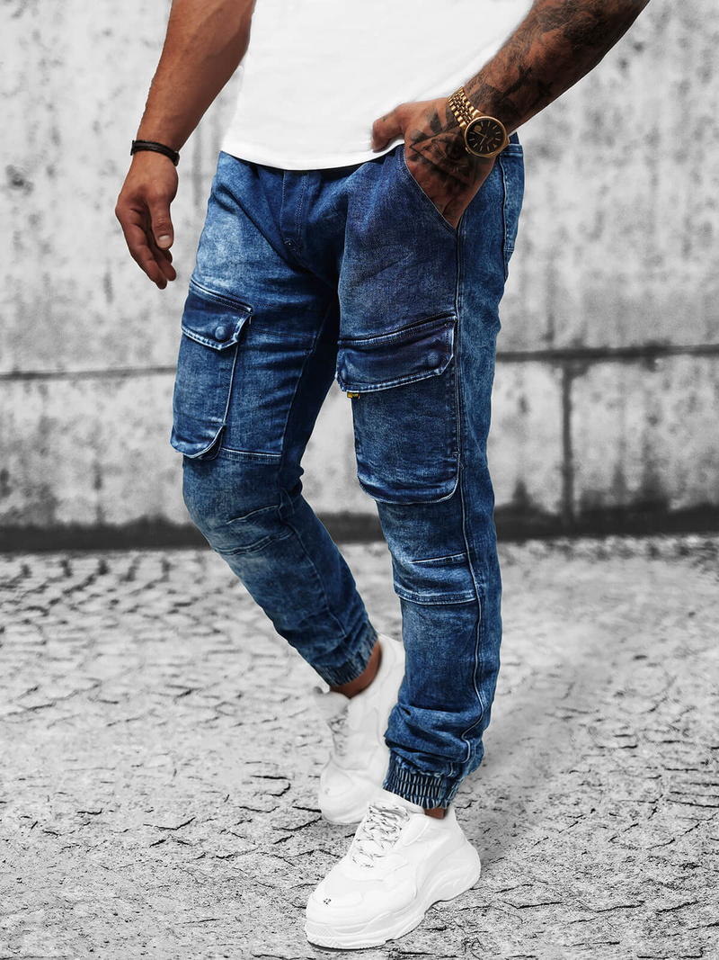 Spodnie jeansowe joggery męskie niebieskie OZONEE DR/TF070Z
