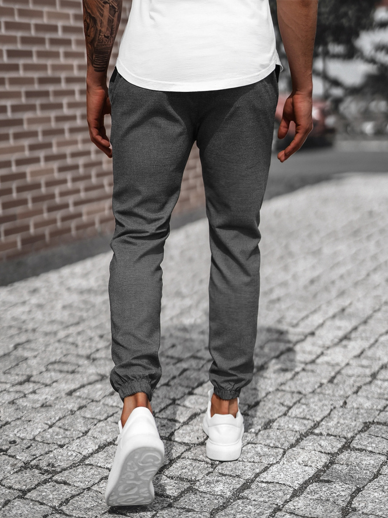 Spodnie męskie chino joggery materiałowe grafitowe OZONEE DJ/5539Z