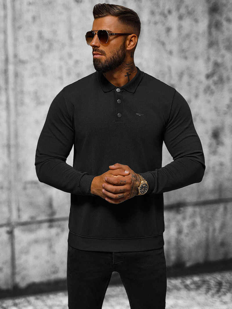 Bluza męska z kołnierzykiem czarna OZONEE O/TB2203