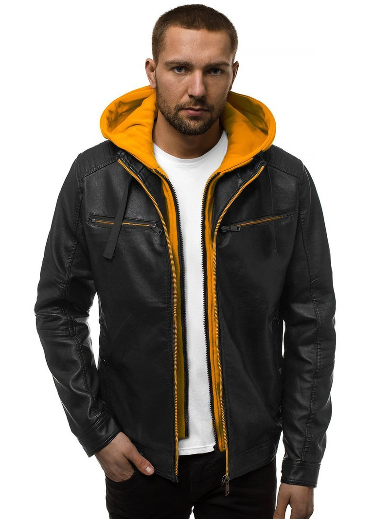 Kurtka skórzana męska czarno-żółta OZONEE N/6129Z