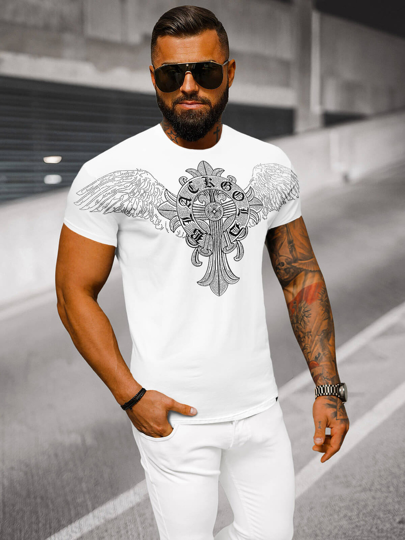 T-shirt męski slim fit biały OZONEE NB/MT3037Z