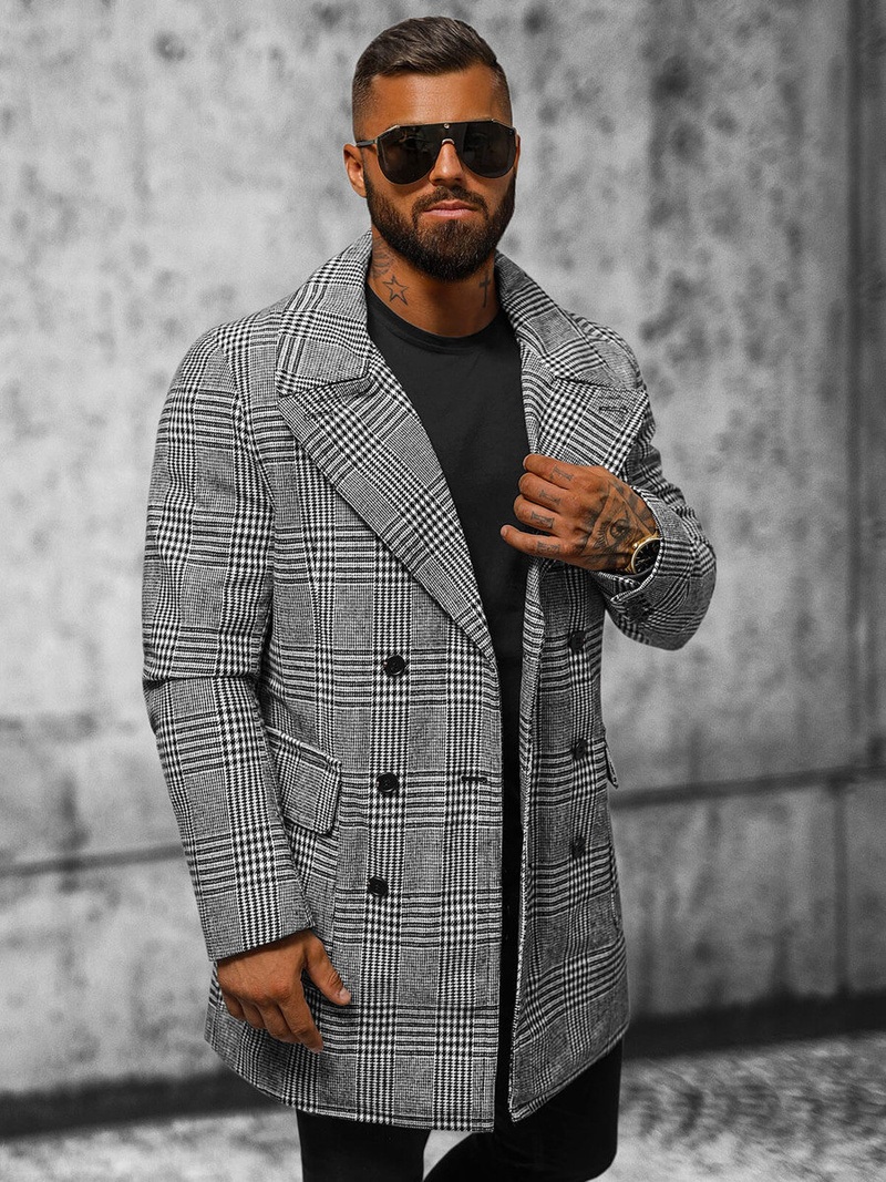 Płaszcz męski w kratę czarno-biały OZONEE JS/JP1192Z