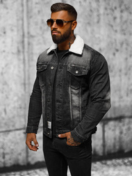 Kurtka męska jeansowa sherpa czarna OZONEE NB/MJ516NZ