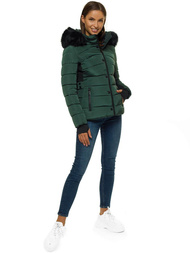 Kurtka zimowa damska z futerkiem ciemnozielona OZONEE O/DK066/38