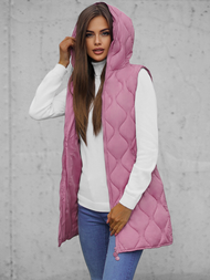 Kamizelka damska długa pikowana z kapturem różowa OZONEE O/H928/38Z