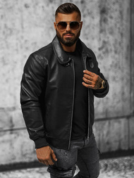 Куртка шкіряна чоловіча Чорна OZONEE JB/JP1178Z