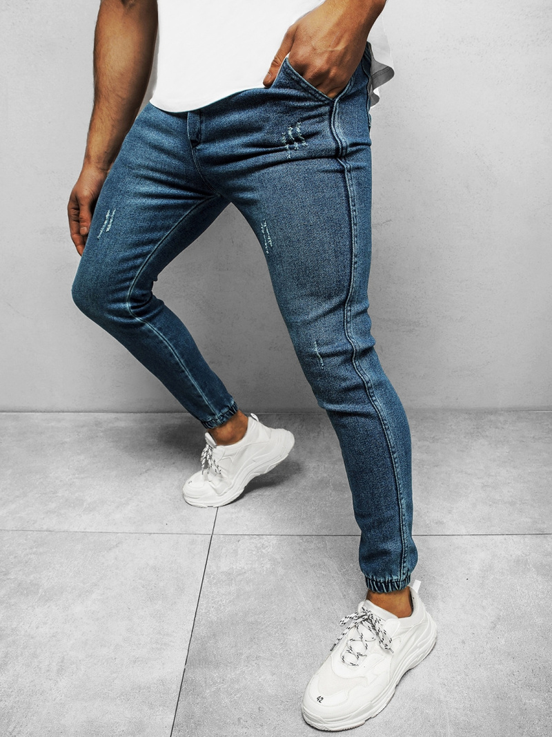 Spodnie jeansowe joggery męskie niebieskie OZONEE DJ/5672