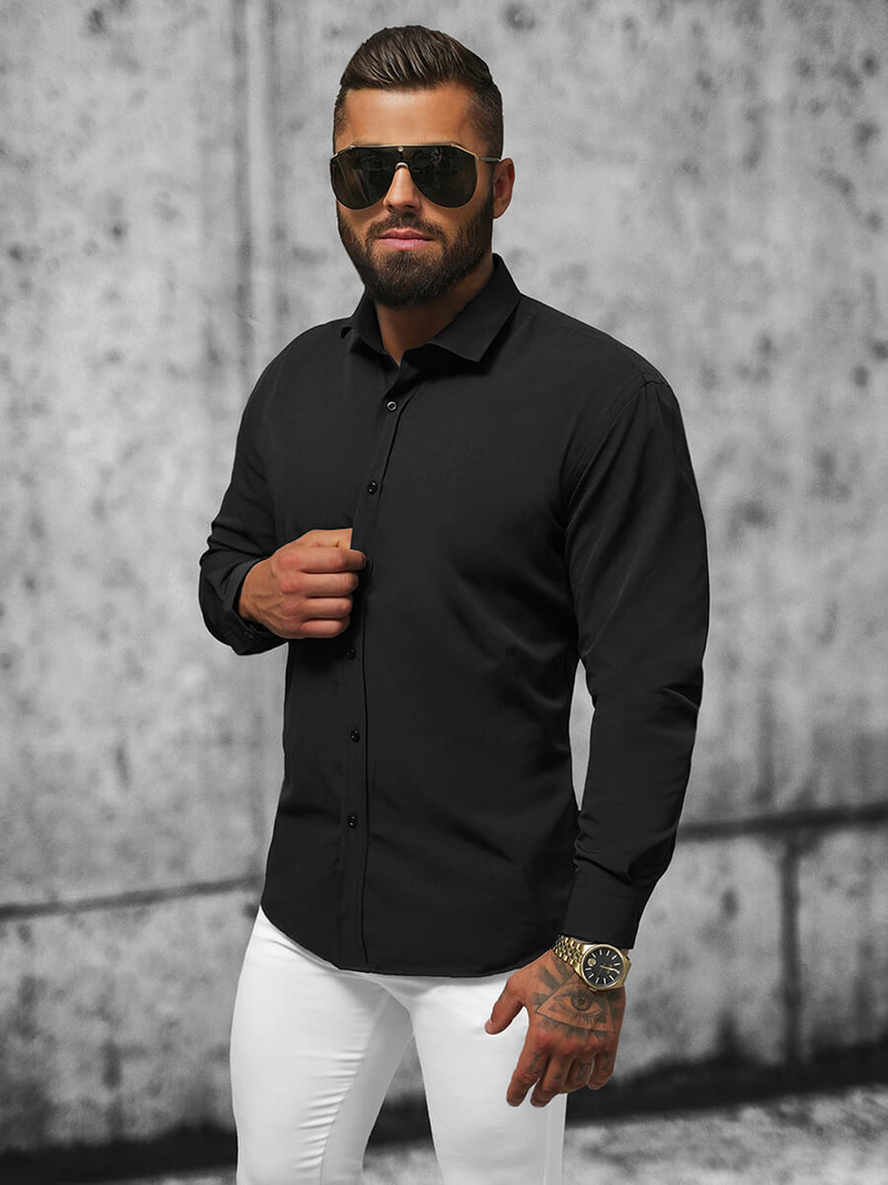 Класична сорочка чоловіча Чорна OZONEE O/3777