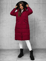 Kurtka zimowa damska długa pikowana bordowa OZONEE O/W377