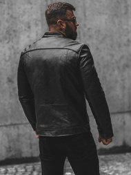 Чоловіча шкіряна куртка Чорна OZONEE JS/11Z8003Z