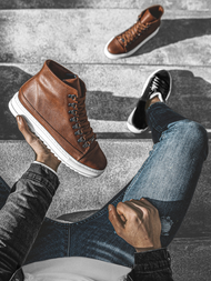 Sneakersy wysokie brązowo-białe OZONEE W/034