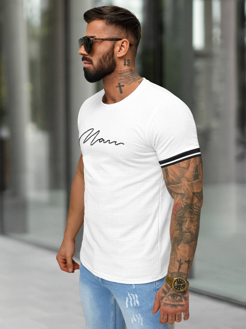 T-shirt męski slim fit biały OZONEE O/QS11628
