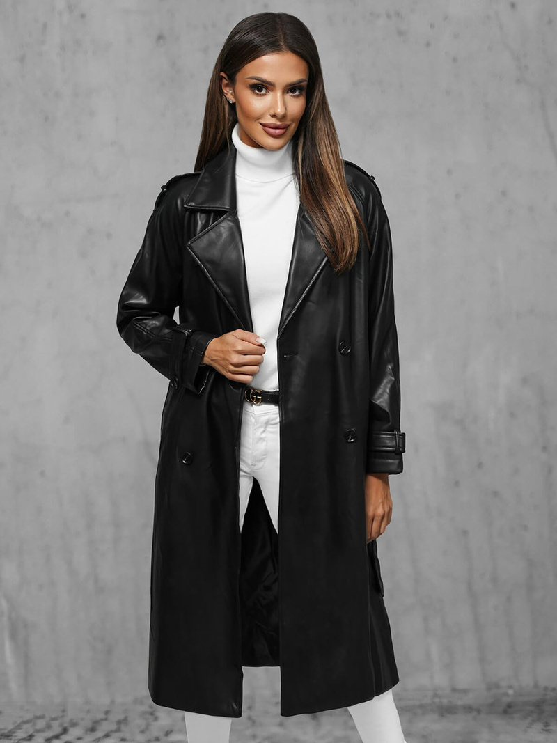 Płaszcz damski skórzany czarny OZONEE JS/11Z8100