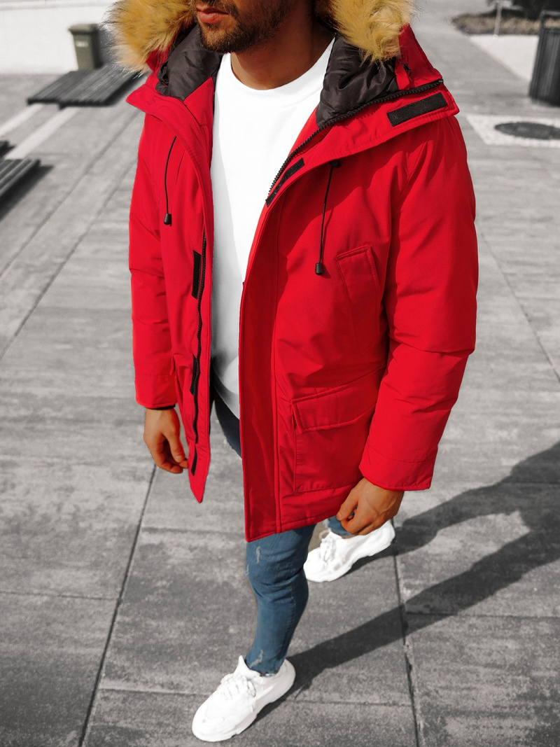 Kurtka zimowa męska parka z futerkiem czerwona OZONEE JB/JP1173/3Z