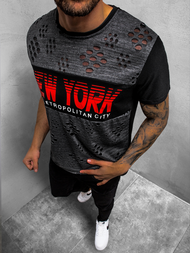 T-Shirt męski z nadrukiem czarny OZONEE JS/KS2082Z