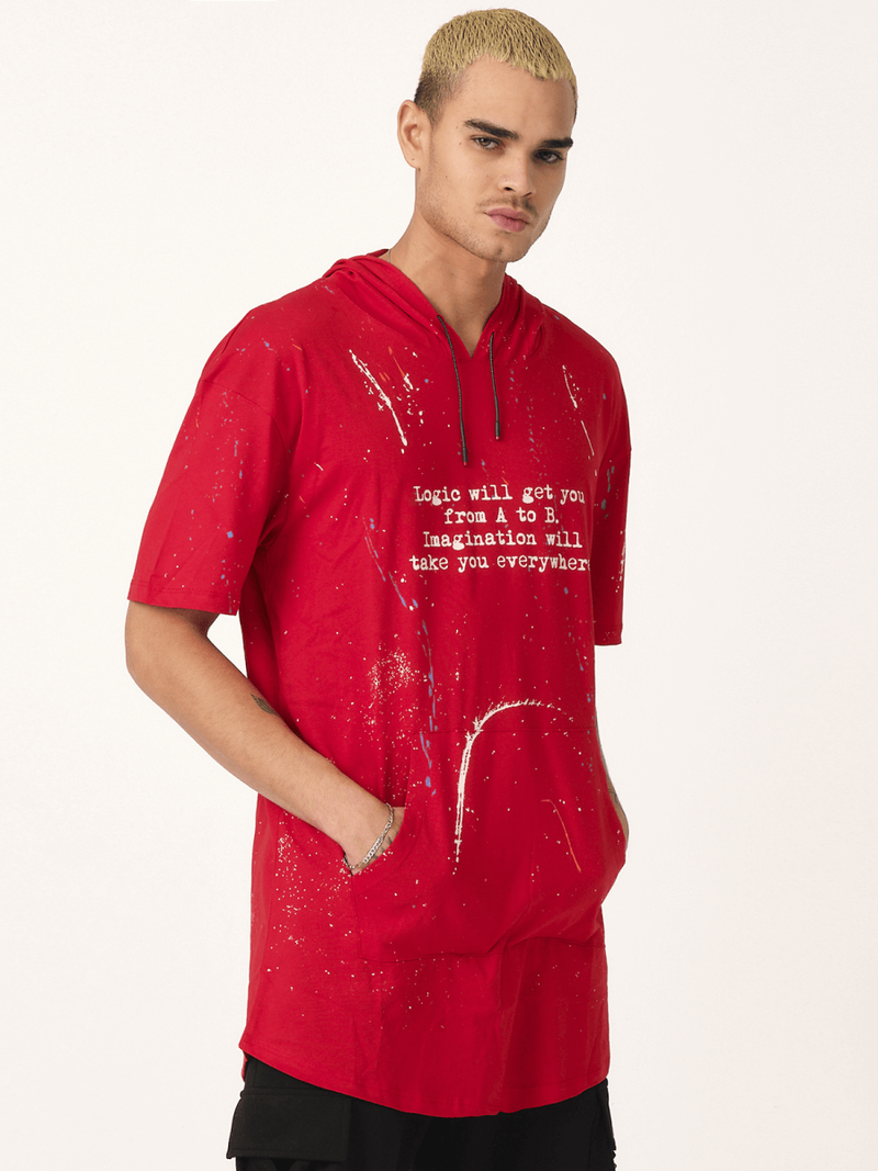 T-Shirt z kapturem męski czerwony OZONEE MR/21554