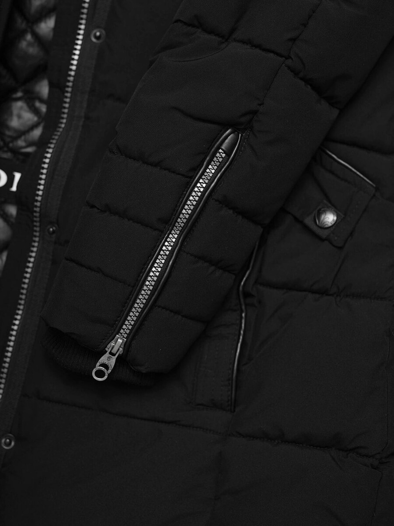 Kurtka zimowa damska długa pikowana czarna OZONEE O/W377Z