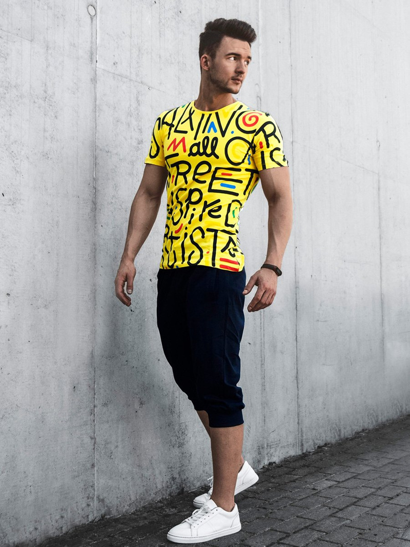 T-Shirt męski z nadrukiem żółty OZONEE MR/21518