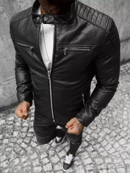 Чоловіча шкіряна куртка Чорна OZONEE JS/11Z8001