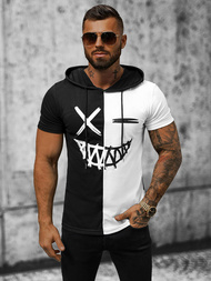 T-Shirt męski z kapturem czarno-biały OZONEE JS/8T981