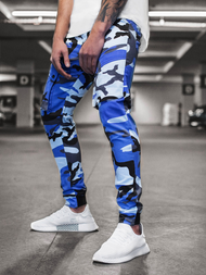 Spodnie męskie joggery niebiesko-czarne OZONEE A/1003