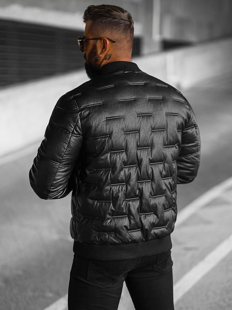 Kurtka skórzana męska bomberka czarna OZONEE O/11Z8099Z