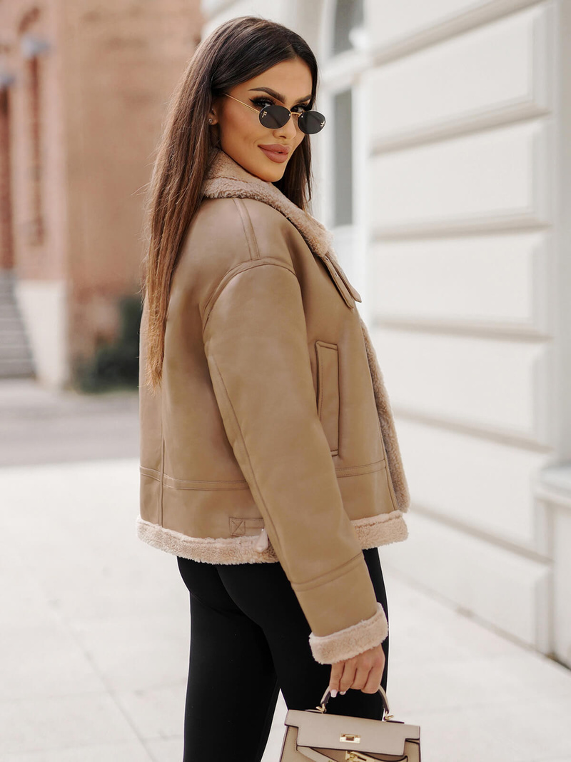 Kurtka damska z kożuchem beżowa OZONEE JS/11Z8176