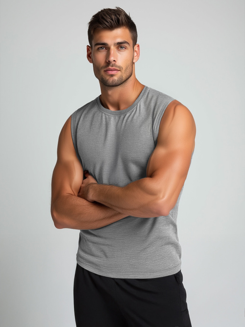 Koszulka bez rękawów męska grafitowa OZONEE JS/99001Z