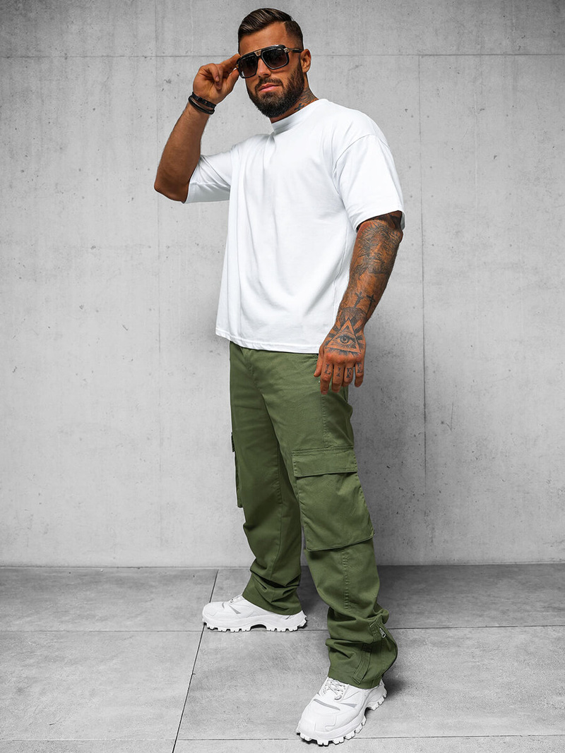 Spodnie męskie cargo wide leg khaki OZONEE O/G3016Z