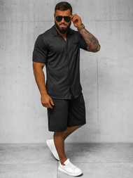 Komplet męski czarny - koszula i spodenki OZONEE O/3C325