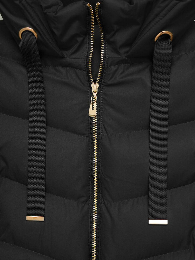 Kurtka zimowa damska długa pikowana czarna OZONEE JS/5M3231/392Z