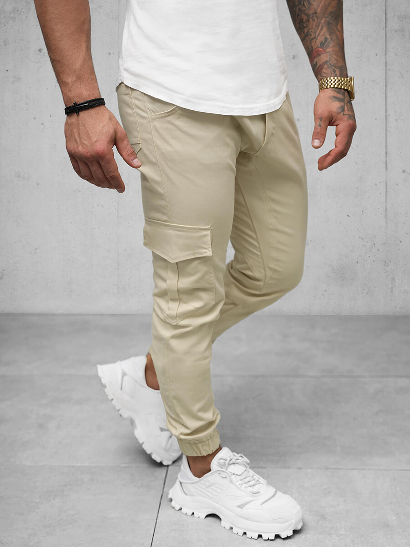 Spodnie męskie chino joggery beżowe OZONEE A/404