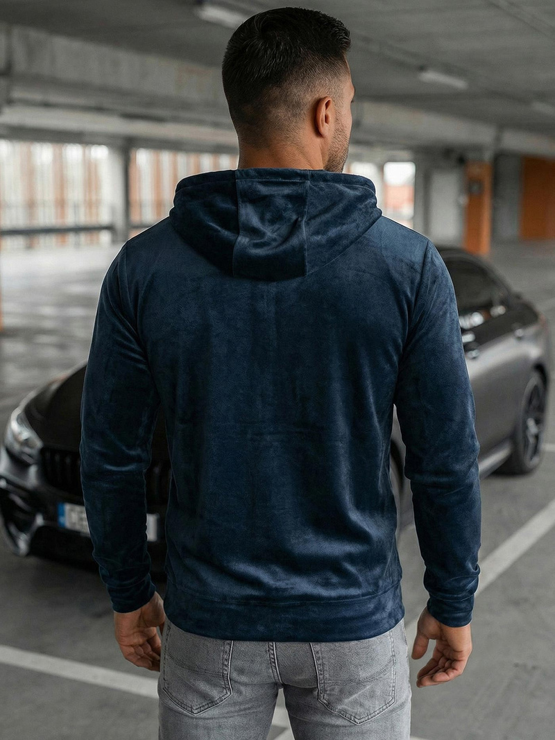 Bluza welurowa męska z kapturem granatowa OZONEE JS/8B1168/25Z