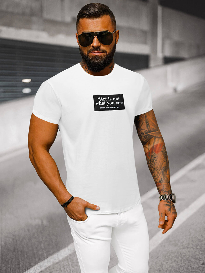 T-shirt męski z nadrukiem biały OZONEE MR/21540Z