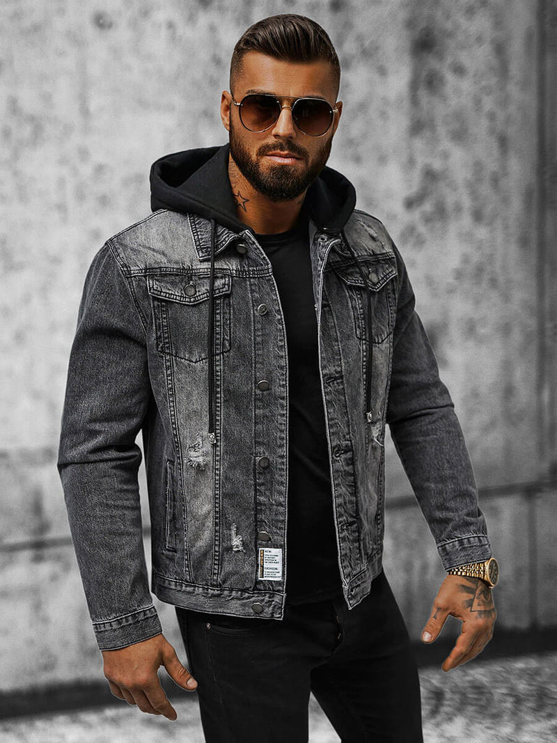 Kurtka męska jeansowa czarna OZONEE NB/MJ505NZ